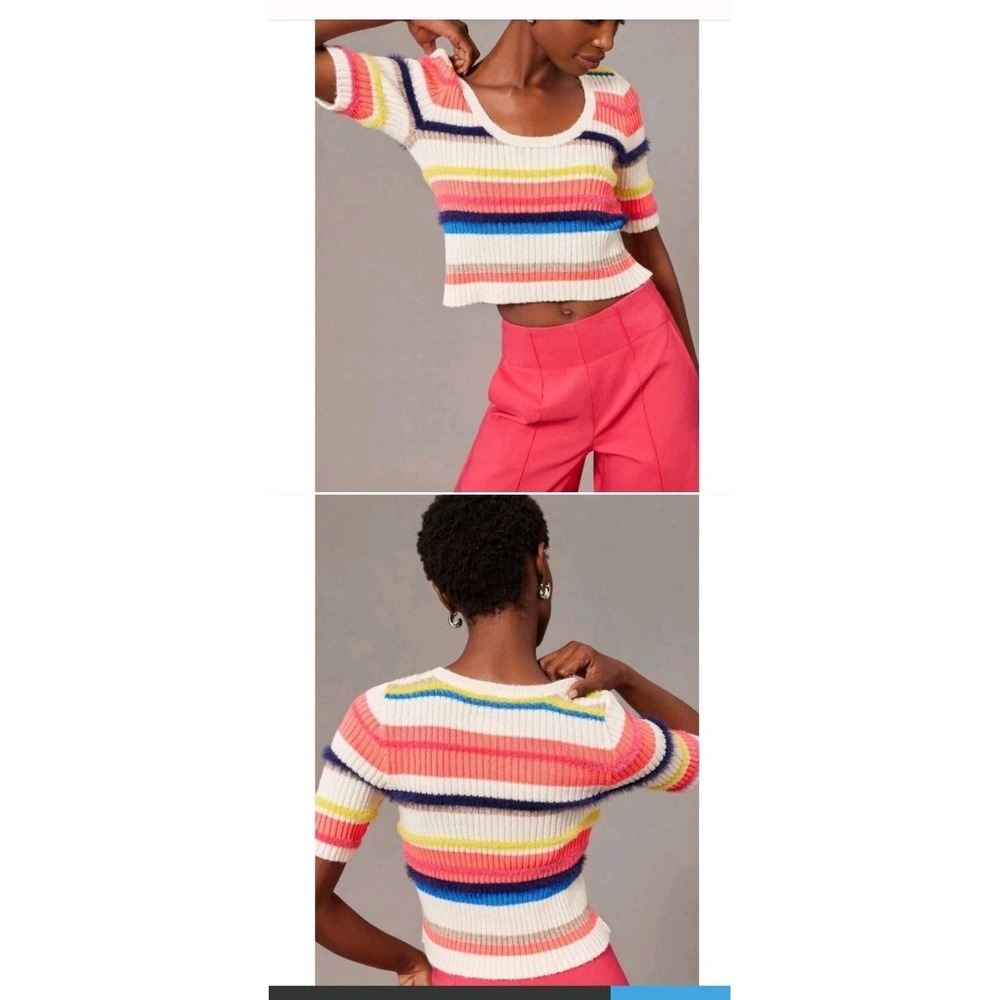 Maeve Anthropologie Multicolor Striped Eyelash Sweater Cropped Size XL